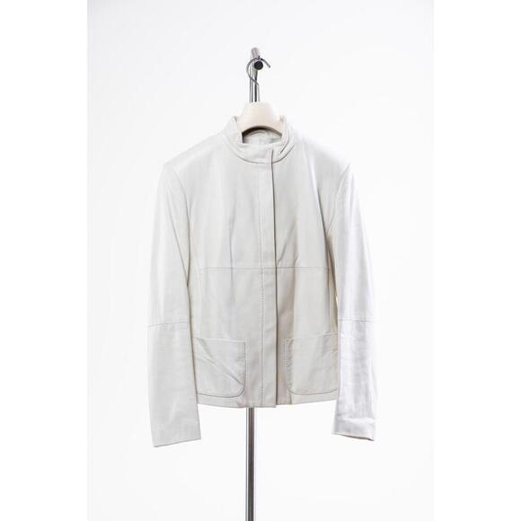 Weekend Max Mara White Leather Funnel Neck Jacket - Picture 1 of 3